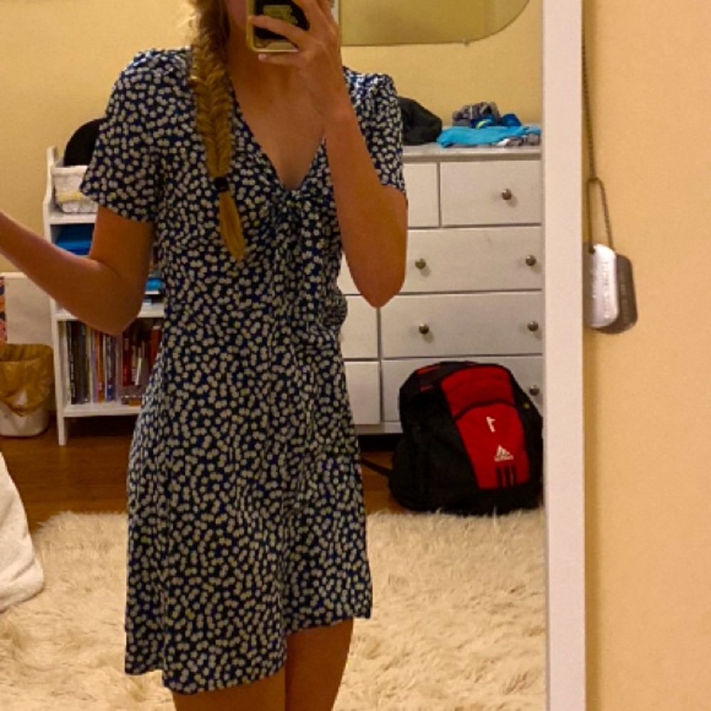 Floral green and white dress, size small